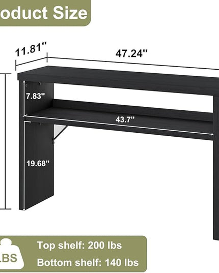 BON AUGURE Console Table with Storage, Black Entryway Table, Wooden Couch Tables Behind Sofa for Living Room, 2 Tier Front Door Entrance Tables (Black Oak, 47 Inches)