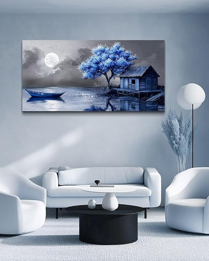 ZUITINGHUA Large Wall Decor For Living Room Canvas Wall Art For Office Modern Wall Decorations For Bedroom Boat Landscape Painting Seaside Pictures Artwork Room Home Decor 24x48 In