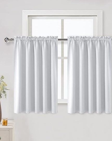 DWCN White Room Darkening Curtains for Kitchen/Bedroom, 60 x 36 inches Long - Energy Saving Window Drapes for Nursery with Rod Pocket, Set of 2 Panels