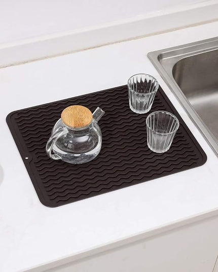 Silicone Dish Drying Mat for Multiple Usage,Easy clean,Eco-friendly,Heat-resistant Silicone Mat for Kitchen Counter or Sink,Refrigerator or drawer liner Coffee L 16 inches x 12 inches