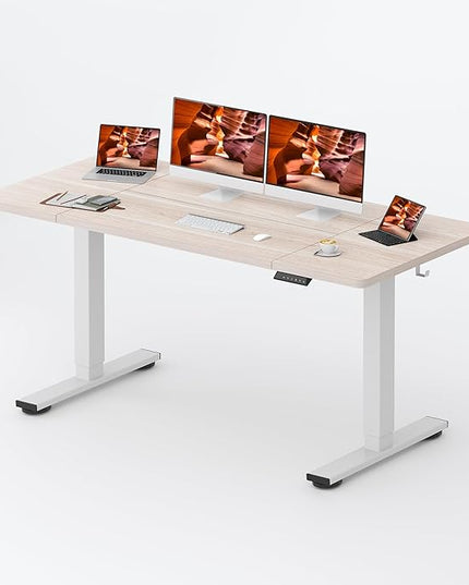 Standing Desk,Large 71x31 Inches Height Adjustable Stand Up Desks with Cable Management, Home Office Computer Desk with Cup Holder & Memory Preset, White Wood Grain