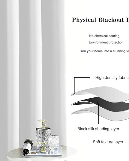 Blackout Curtains for High Ceiling, Extra Long Thermal Insulated Solid Grommet Window Curtains Drapes for Living Room 12ft Length, Set of 2 Curtain Panels 52 W x 144 L Inches Ash White