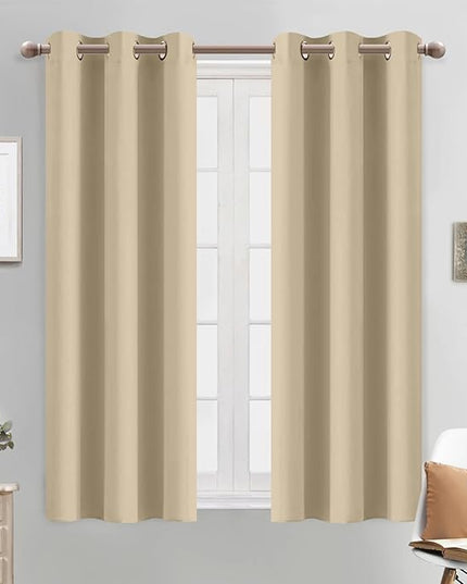 Yakamok Soft and Smooth Beige Curtains for Bedroom - Grommet Thermal Insulated Room Darkening Curtains for Living Room, Set of 2 Panels (38 x 54Inch, Beige)