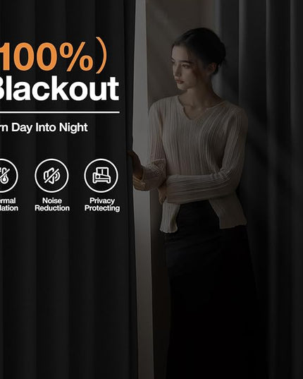 100% Blackout Curtains 108 inch Length 2 Panels for Living Room, Linen-Look Textured Room Darkening Thermal Insulated Noise Reduction Farmhouse Drapes for Bedroom (W52xL108, Grey)