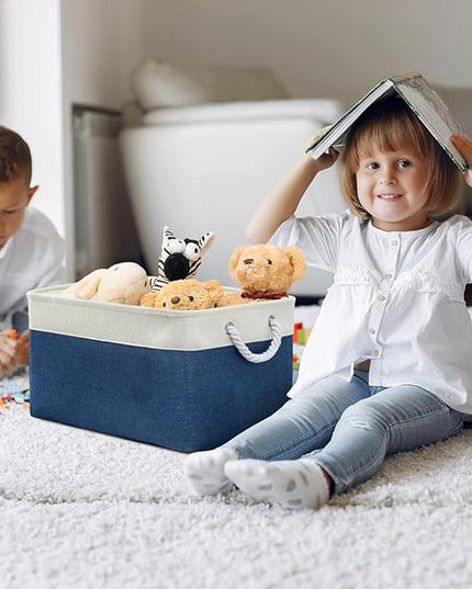 TheWarmHome Organization and Storage Basket for Organizing - X Large 3 Pack 17.7L×13.8W×9.8H in Collapsible Storage Bin for Shelves, Basket for Gifts Empty Toys Organizer Gift (White & Jean Blus)