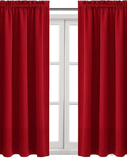 DWCN Christmas Red Blackout Curtains for Bedroom –Rod Pocket Thermal Insulated Room Darkening Drapes for Living Room, W 42 x L 54 Inch, 2 Panels