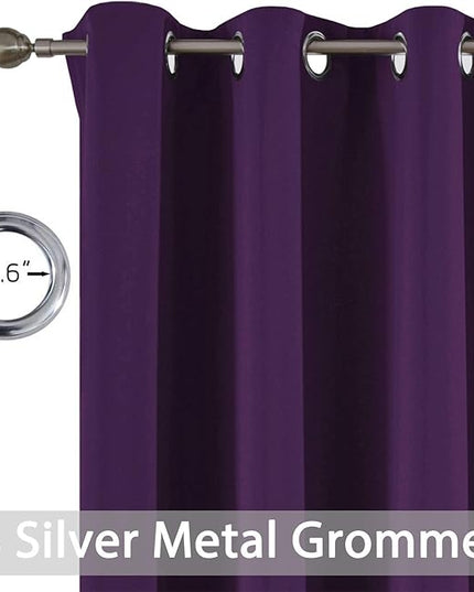Yakamok Soft Room Darkening Grommet Window Drapes Thermal Insulated Light Blocking Blackout Curtains for Bedroom(52Wx96L,Purple,2 Panels)