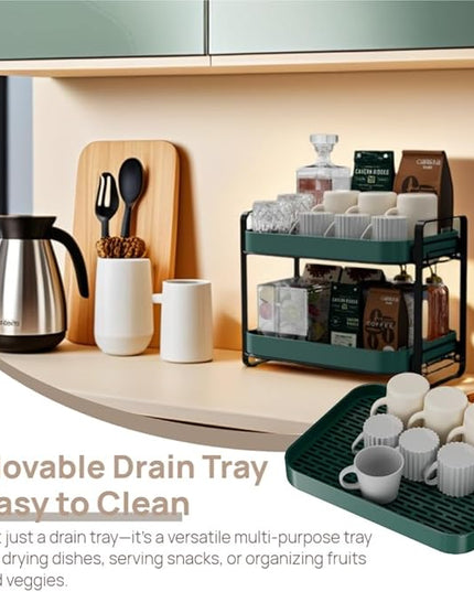 2-Tier Cup Drying Rack & Coffee Bar Accessories With Tray - Mug Holder for Countertop, Baby Bottle Organizer, Sippy Cup Storage, Tea & Glass Organizer