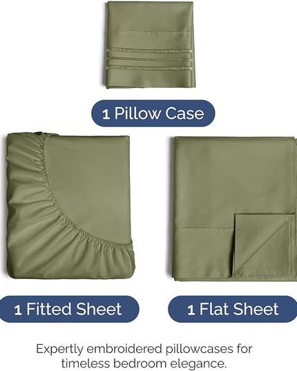 Twin XL Size 3 Piece Sheet Set - Comfy Breathable & Cooling Bed Sheets Set - Hotel Luxury Bedding for Women, Men, Kids, Teens, Boys & Girls - Deep Pockets, Soft, Wrinkle Free - Oeko-Tex - Sage Green