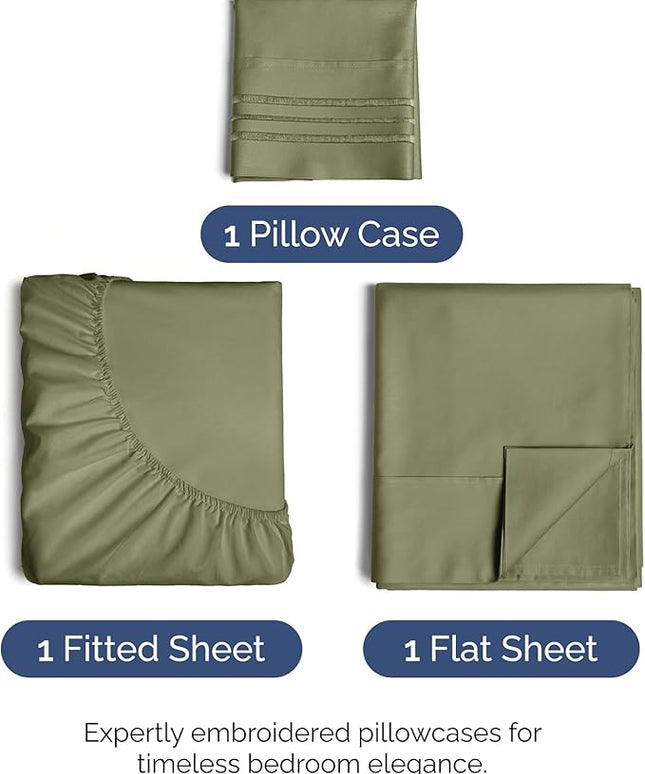 Twin XL Size 3 Piece Sheet Set - Comfy Breathable & Cooling Bed Sheets Set - Hotel Luxury Bedding for Women, Men, Kids, Teens, Boys & Girls - Deep Pockets, Soft, Wrinkle Free - Oeko-Tex - Sage Green