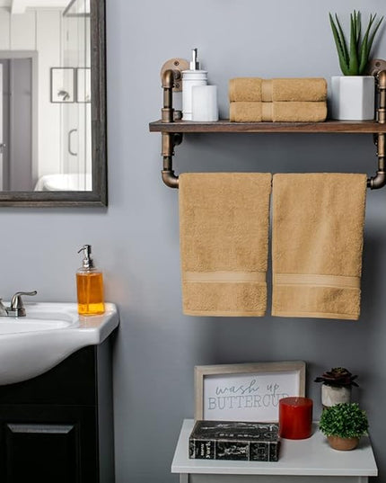 Superior Egyptian Cotton Pile Hand Towel Set of 4, Ultra Soft Luxury Towels, Thick Plush Essentials, Absorbent Heavyweight, Guest Bath, Hotel, Spa, Home Bathroom, Shower Basics, Toast