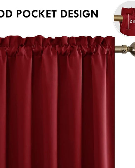 DWCN Burgund Short Blackout Curtains for Bedroom/Kitchen, Thermal Insulated Energy Saving Room Darkening Curtains for Living Room (W60 x L36 inch, Set of 2 Panels, Top of Rod Pocket)