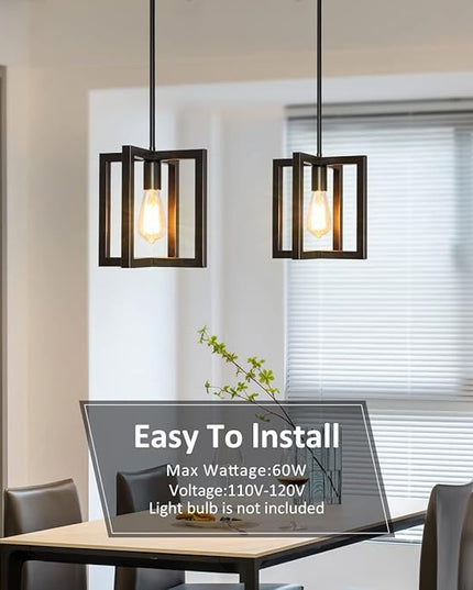Modern Pendant Lighting for Kitchen Island 1-Light Farmhouse Black Light Fixtures Hanging Adjustable Small Square Chandeliers Ceiling for Dining Room Entryway Hallway