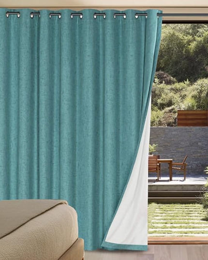H.VERSAILTEX Linen Blackout Curtains Durable Thick Textured Linen Look 100% Blackout Patio Door Curtain Anti Rust Grommet Extra Wide Sliding Door Curtain Panel, W100 x L84 inch - Teal