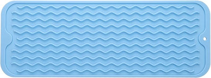 Silicone Dish Drying Mat for Multiple Usage,Easy clean,Eco-friendly,Heat-resistant Silicone Mat for Kitchen Counter,Sink,Bar,Bottle,or Cup Light Blue M 17 inches x 6 inches