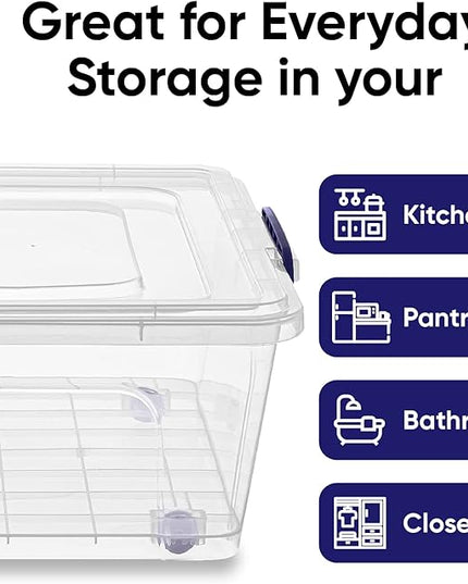 Superio Storage Bins with Lids- Clear Boxes for Organizing, Stackable Plastic Containers- BPA Free, Non-Toxic, Odor Free, Organizer for Home, Office, Dorm (6 Pack, 42 Qt (Under Bed-Wheeled))