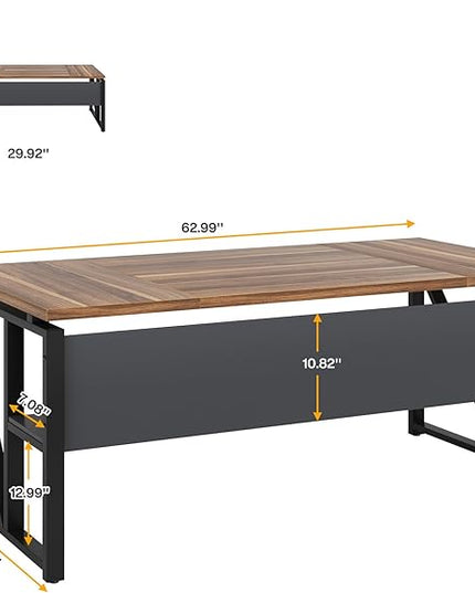 Tribesigns 63 inches Computer Desk with Bottom Storage Shelf Home Office Desk Writing Table for Workstation, Dark Walnut + Steel Leg, Cabinet not Included (Walnul, 63-inch-with Shelf)