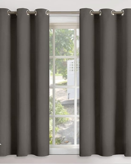 YoungsTex Short Blackout Curtains 54 Inch Long for Basement Window - Thermal Insulated with Grommet Room Darkening Drapes for Bedroom Office Bathroom, 2 Panels, 42 x 54 Inch, Grey