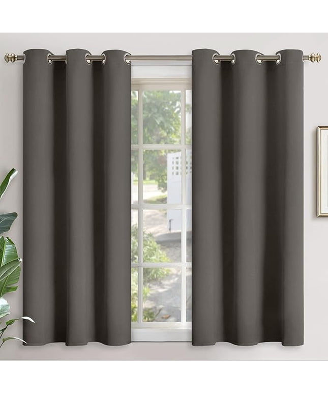 YoungsTex Grey Blackout Curtains 40 Inches Length for Kitchen Bedroom Window - Thermal Insulated with Grommet Room Darkening Short Drapes for Cafe Basement Bathroom, 2 Panels, 42 x 40 Inch