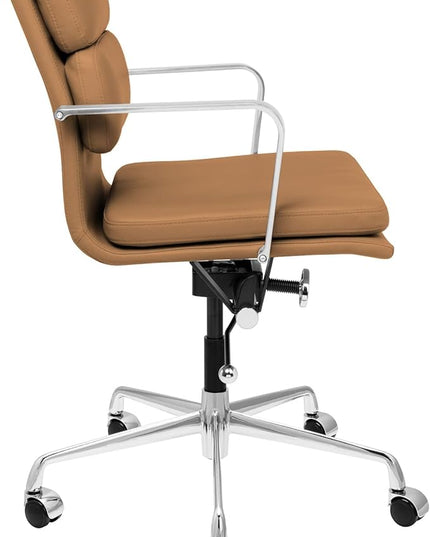 Laura Davidson Furniture SOHO II Padded Management Office Chair - Mid Back Desk Chair with Arm Rest, Swivel & Cushion Availability, Made of Faux Leather, Tan, Computer Chair