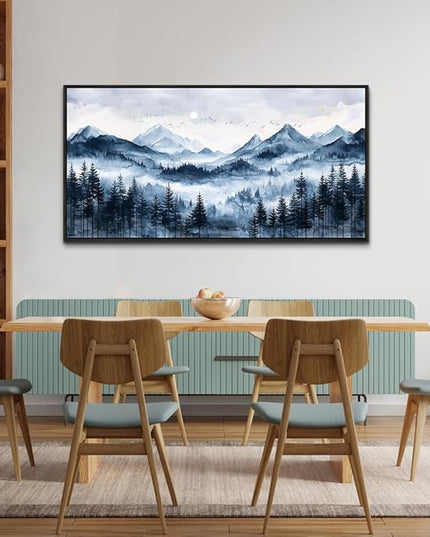 ERQINHUA Black Framed Canvas Wall Art For Bedroom Large Wall Decorations For Living Room Modern Office Mural Misty and Fog Forest Painting Mountain Landscape Pictures Artworks Home Decor 20x40 In