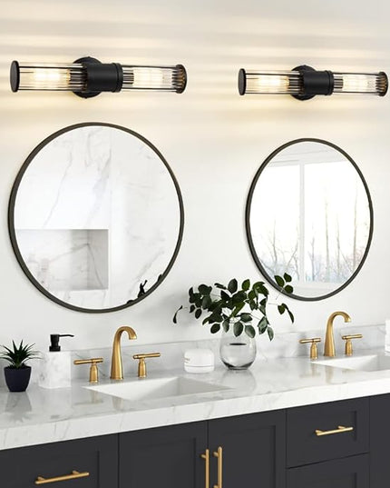 Black Wall Sconce Bathroom Vanity Light Fixtures for Mirror, Modern Wall Light with Glass Rod Shade for Bathroom, Bedroom, Hallway, Living Room - Bulb Not Included