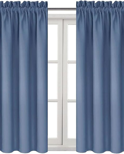 DWCN Blackout Curtains – Thermal Insulated, Energy Saving & Noise Reducing Bedroom and Living Room Curtains, Dusty Blue, W 38x L 54 Inch, Set of 2 Rod Pocket Curtain Panels