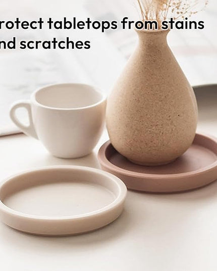 Carrotez Thick Silicone Coasters for Drinks, Round Bulky Cup Coasters for Coffee Table, Desk, Set of 2 - Ivory
