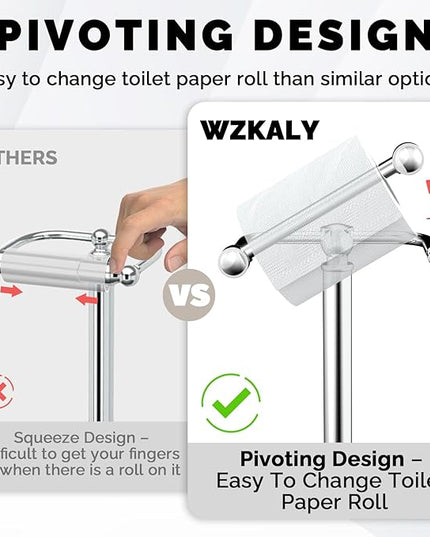 Toilet Paper Holder Stand, Polished Chrome Toilet Paper Holder Free Standing, Post Pivoting Design & Stable Weighted Base SUS304 Stainless Steel for Bathroom(Mega Roll)