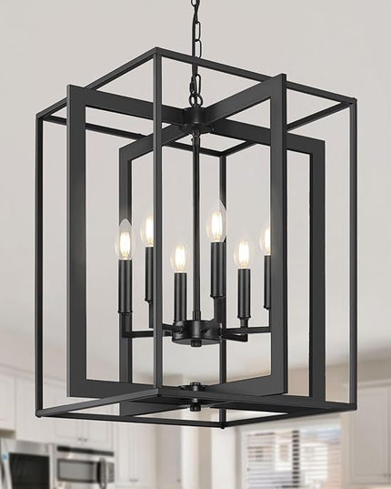 6-Light Modern Farmhouse Black Foyer Chandelier, 20.6'' Rustic Metal Chandeliers for Dining Room, Adjustable Industrial Vintage Lantern Hanging Light Fixture for Entryway, Kitchen, Hallway