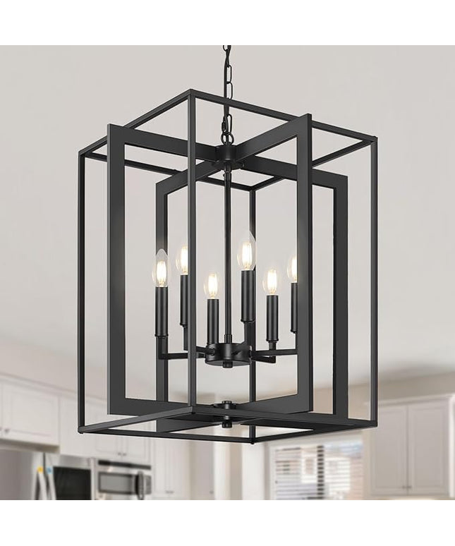 6-Light Modern Farmhouse Black Foyer Chandelier, 20.6'' Rustic Metal Chandeliers for Dining Room, Adjustable Industrial Vintage Lantern Hanging Light Fixture for Entryway, Kitchen, Hallway