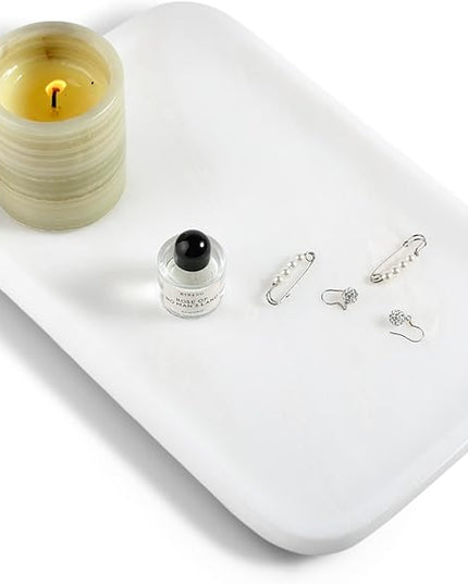 Vanity Tray, 11.8inch Marble Bathroom Tray for Countertop, White Marble Bathroom Dresser, Stone Serving Tray for Kitchen Counter, Storage Organizer for Decor, Perfume, Jewelry