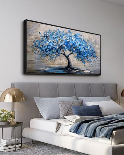 ERQINHUA Large Canvas Wall Art For Living Room Farmhouse Wall Decor For Bedroom Abstract Paintings Blue Tree Wall Pictures Artwork Office Decoration Dormitory Home Decor Black Framed 24x48 Inches