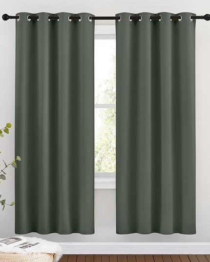 NICETOWN Dark Mallard Blackout Curtains for Bedroom - Room Darkening Energy Saving Thermal Insulated Grommet Sound Reducing Window Treatments for Living Room (2 Panels, W46 x L72)