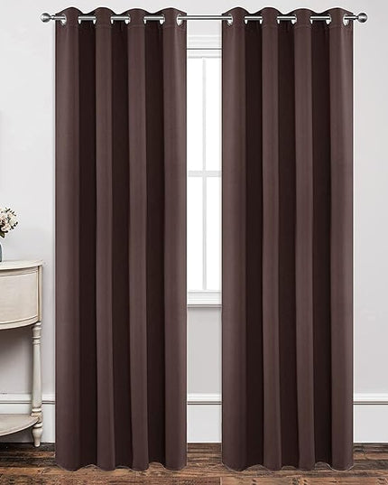 Joydeco Blackout Curtains 90 Inch Length 2 Panels Set, Thermal Insulated Long Curtains& Drapes 2 Burg, Room Darkening Grommet Drapes for Living Room Bedroom Window (W52 x L90 Inch, Chocolate)