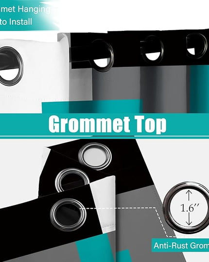 Teal/Turquoise 100% Blackout Curtains for Bedroom 63 inch Length 2 Panels Set Black White Grey Modern Abstract Geometric Black Out Curtains Room Darkening Window Drapes for Living Room, 52Wx63L