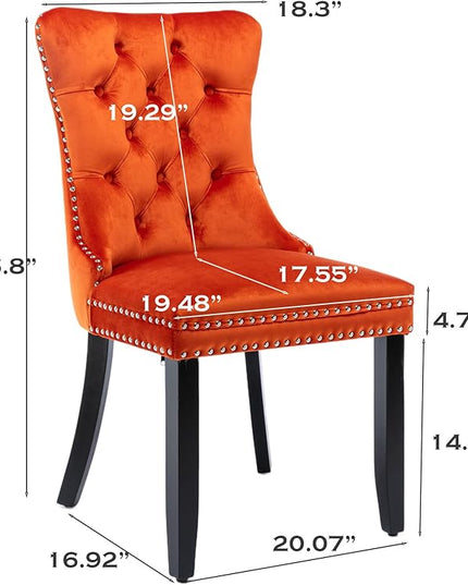 SoarFlash Velvet Dining Chairs Set of 2, Tall Back Side Chair, Modern Upholstered High-end Tufted Side Chair with Button Back Ring, Solid Wood Legs (Orange)