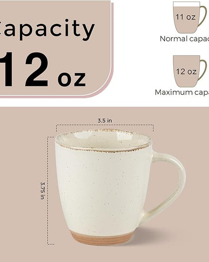 AmorArc 12oz Ceramic Coffee Mugs set of 4, Stylish Coffee Mugs with Rustic Terracotta Underside for Latte/Cappuccino/Milk/Cocoa, Dishwasher&Microwave Safe, Light Beige