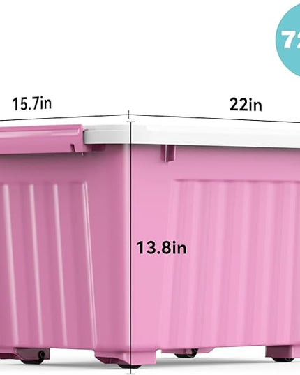 Nazhura Plastic Storage Bin, Stackable and Nestable Storage Boxes with White Lids and Secure Latching Buckles, Large Storage Container (Pink/White, 72Quart-6Pack)