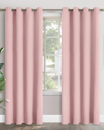 YoungsTex Baby Pink Room Darkening Curtains 84 Inch Length for Kids Girl Bedroom - Thermal Insulated with Grommet Blackout Drapes for Living Room, 2 Panels, 52 x 84 Inch
