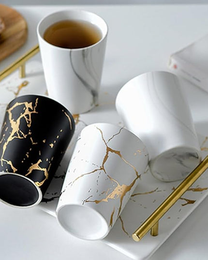 BESPORTBLE 2pcs Ceramic Coffee Mugs with Unique Black Gold Marble Pattern Nordic Style Porcelain Cups for Home Office Cafe Elegant Drinkware for Coffee Tea Juice