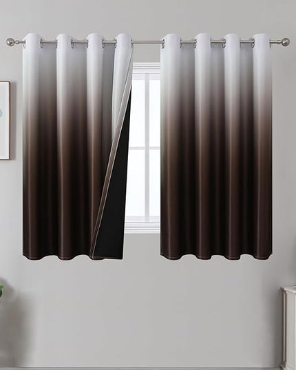 Estelar Textiler Brown and Greyish White Blackout Curtains for Bedroom 54 Inches Long, Thermal Insulated Ombre Grommet Curtains & Drapes for Kitchen and Bathroom, 52x54 Inch, 2 Panels