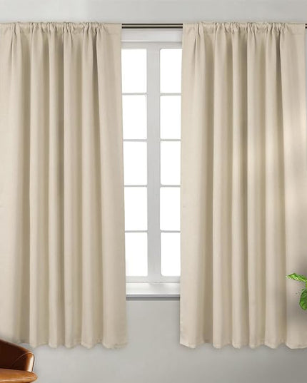 BGment Champagne Curtains 63 Inch Length - Rod Pocket and Back Tab Thermal Blackout Curtains for Bedroom Room Darkening Curtains for Living Room, 2 Window Curtain Panels, 52 x 63 Inch