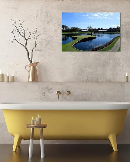TPC Sawgrass Golf Course Wall Art for Living Room Bedroom Office Wall Decor - USA Golf Course Picture Poster Framed Artwork Canvas Prints Golf Art Ready to Hang(28''H x 44''W)
