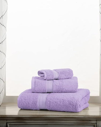 Superior Egyptian Cotton Pile 3 Piece Towel Set, Includes 1 Bath, 1 Hand, 1 Face Towel/Washcloth, Ultra Soft Luxury Towels, Thick Plush Essentials, Guest Bath, Spa, Hotel Bathroom, Purple