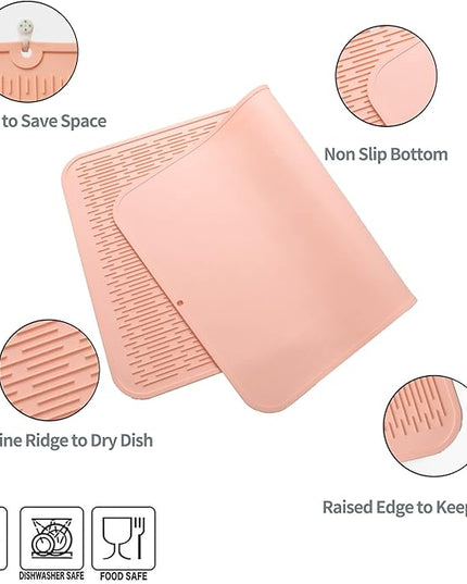 Silicone Dish Drying Mat for Multiple Usage,Easy clean,Eco-friendly,Heat-resistant Silicone Mat for Kitchen Counter or Sink,Refrigerator or Drawer Liner Pink 4XL 32 inches x 18 inches