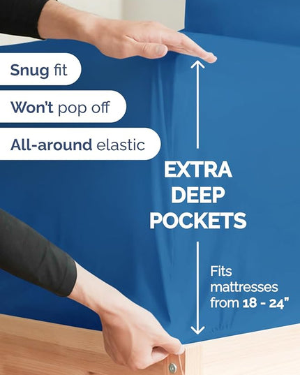 Extra Deep Queen Sheet Set - 6 Piece Breathable & Cooling Sheets - Hotel Luxury Bed Sheets Set - Easy & Secure Fit - Soft, Wrinkle Free & Comfy Sheets Set - Royal Blue Sheet Set w/Extra Deep Pockets