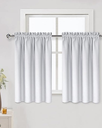 DWCN White Short Room Darkening Curtains for Kitchen/Bedroom, 42 x 36 inches Long - Energy Saving Window Drapes for Nursery with Rod Pocket, Set of 2 Panels