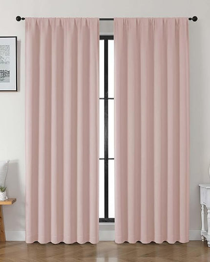Gwine Blush Pink Blackout Curtains for Bedroom 90 inches Long 2 Panels Set, Solid Noise Reducing Thermal Insulated Blackout Curtains for Living Room with Rod Pocket, Each 50" Wx90 L