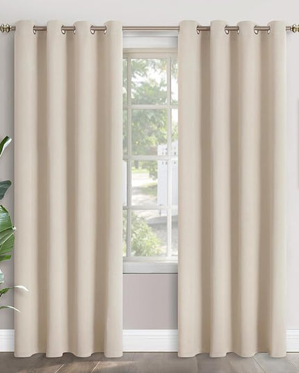 YoungsTex Blackout Curtains for Bedroom 90 Inches Length - Grommmet Room Darkening Thermal Insulated Window Drapes for Basement Kids Living Room, Champagne, 2 Panels, 52 x 90 Inch
